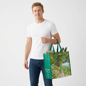 Sac fourre-tout pliable en PP tissé pour le shopping, sac recyclable avec impression soyeuse, sac promotionnel écologique en tissu tissé avec longues poignées - Product Image 1