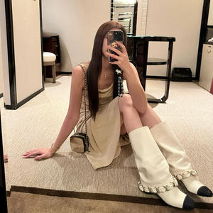 Bottes pliables style tweed pour femme 2026, nouveau design européen et américain, talon haut et épais, polyvalentes, hauteur genou, mi-mollet, cheville - Product Image 4