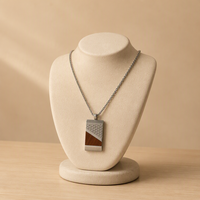 Collier pendentif géométrique en acier inoxydable 316L pour homme avec incrustation en bois d'inspiration bouddhiste, bijou tendance personnalisé