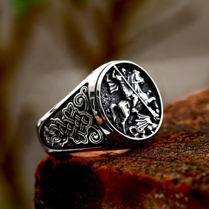 Anillo Yunnique de Acero Inoxidable con Diseño de San Jorge Matando al Dragón, para Hombre, en Tono Plata Antiguo, con Nudo Celta, Estilo Rebelde, Motero, Punk - Product Image 3