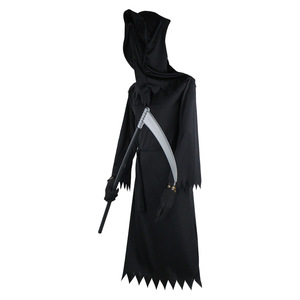 Costume de Death Reaper, cape noire à capuche avec faucille, taille unique, costume de cosplay pour Halloween - Product Image 1