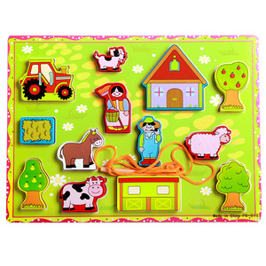 Juguetes de madera Montessori para niños, Juguetes <span class=keywords><strong>DIY</strong></span> de granja de animales, cuentas de enhebrado de madera, Puzzle de cordones, juguetes educativos divertidos - Product Image 6