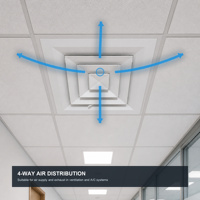 Diffuseur de plafond carré à 4 voies avec amortisseur et noyau amovible - Grille d'aération HVAC en aluminium