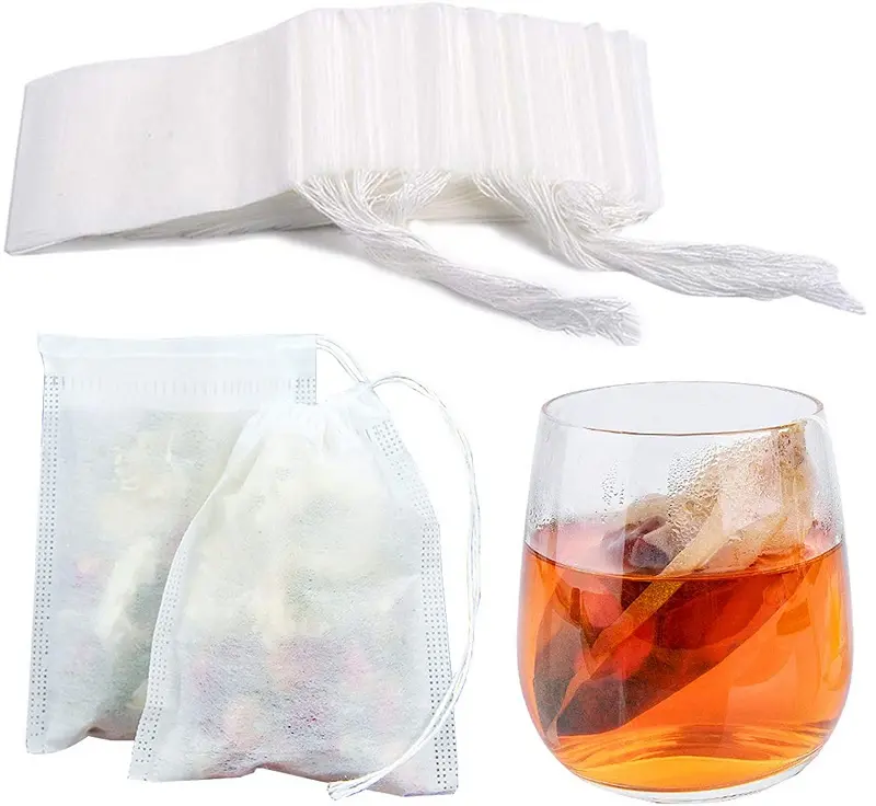 100Pcs/pack Tea Bags with Cotton Draw Strings Eco Wood Pulp Paper Filter Tea Bag Heat Seal Empty Loose Leaf Tea Bags