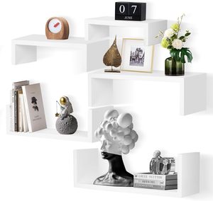 Mensola a Parete a Forma di U, Set di 5 Mensole, 24/28/34/38/42 Cm, Mensole in Legno, Mensole Fluttuanti, Carico Massimo 30 kg - Product Image 1