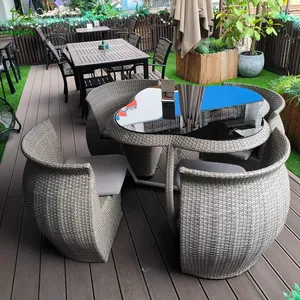 5 pc户外藤家具餐厅花园pe藤椅套装阳台藤沙发用餐