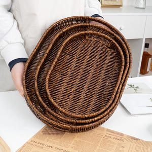 ชุดถาดเสิร์ฟหวายสานรูปวงรี ตะกร้าเก็บของทำมือ สำหรับใส่ขนม ผลไม้ ขนมอบ ขนมปัง ใช้สำหรับจัดแสดงในครัว ห้องรับประทานอาหาร - Product Image 1