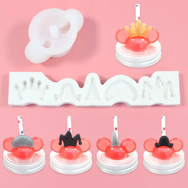 NEW Design Customized Straw Toppers Silicone Mold Mickey Straw Toppers Silicone Mould DIY Resin Custom Logo Cake Tools