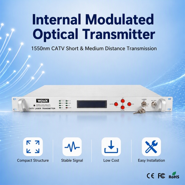 Wolck 1550nm 20kml Internal Direct Modulation 10db RF CATV Optica Transmitter for Short & Medium Distance Transmission