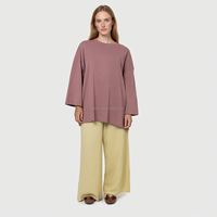 Willson Personnalisé Logo Coton Tricoté Chemise Modeste Abaya Respirant T-Shirt Surdimensionné Bloc de Couleur Gaufré Chemisiers Décontractés