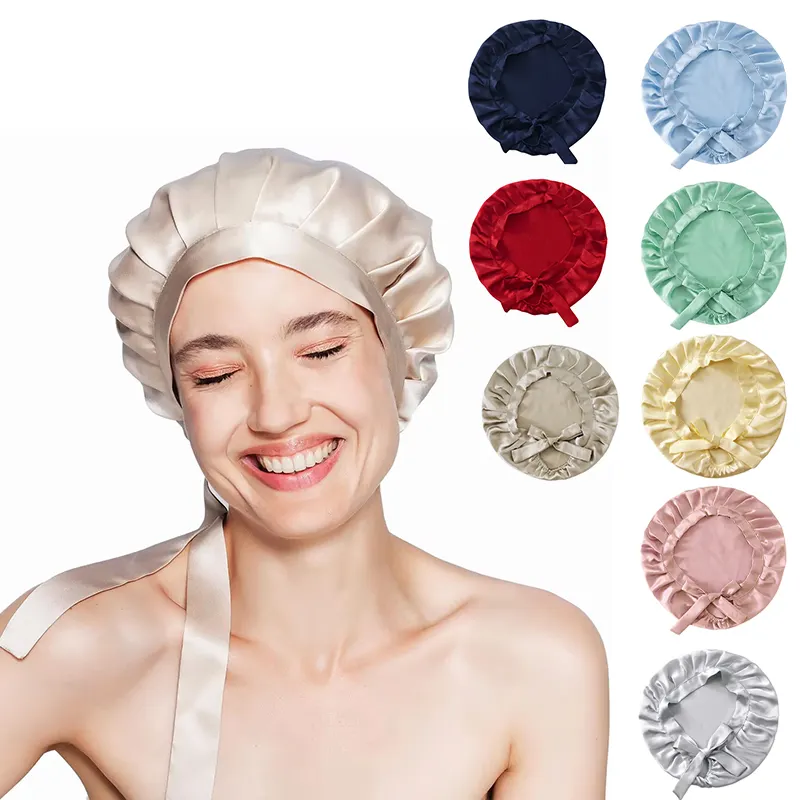 Wholesale women's100% Silk Sleep Hat for Hair Care Silk Bonnet with Elastic Stay on Head All Night