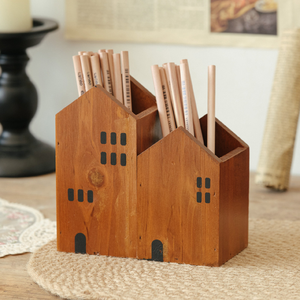 Porte-stylos <span class=keywords><strong>en</strong></span> bois <span class=keywords><strong>en</strong></span> forme de cabane, organiseur de bureau pour fournitures de bureau, joli organiseur de pinceaux et de stylos <span class=keywords><strong>en</strong></span> bois naturel pour la maison et le bureau - Product Image 2