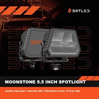 Feux de conduite LED 72W pour montant A et toit, 5,5 pouces, 550M, faisceau spot et large, blanc et ambre, DRL, 12V 24V, avec caches noirs et jaunes pour camion, SUV, 4x4