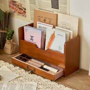 Vintage Wooden Desktop <b>Drawer</b> Storage Box <b>6</b> Tier Organizer Office Document Holder Rectangle Standing Type Old Wood Finish - Product Image 3