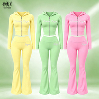 Ensemble décontracté 2 pièces pour femmes Y2K avec logo en strass, veste à capuche zippée et leggings évasés, tenue de sport assortie pour femmes