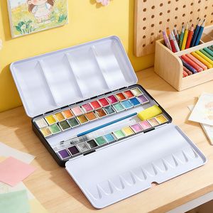 Peintures à l'aquarelle pour artistes, 12/24/36/48 couleurs, ensemble de peintures à l'aquarelle solides dans un étui métallique avec anneau métallique, pinceau à aquarelle - Product Image 1