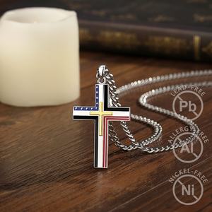 Collares con Colgante de Cruz con Bandera Estadounidense, Joyería Religiosa Patriótica al por Mayor, Chapados en Cobre con Rodio, Esmalte Rojo-Azul, para Hombre - Product Image 4