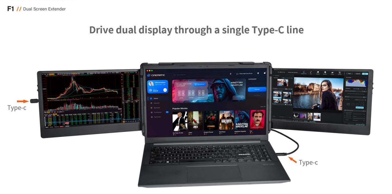 GTMEDIA MATE X 11英寸三重便携式双显示器1080P FHD笔记本电脑屏幕扩展