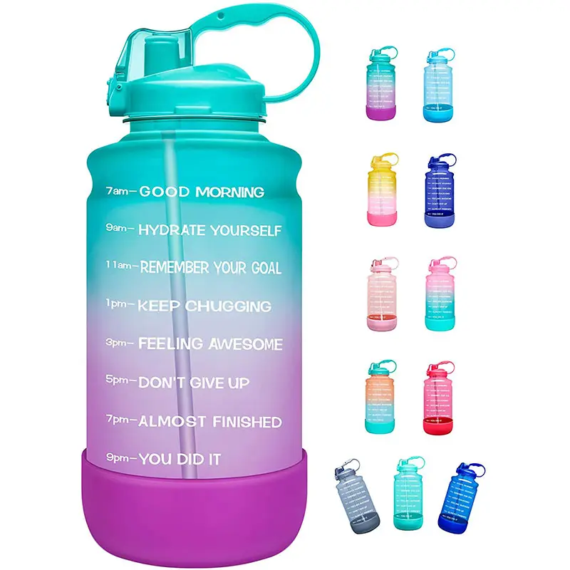 Мотивационный маркер времени, Спортивная бутылка для воды с соломинкой и amp, не содержит Бисфенол А, противоскользящая Защитная силиконовая бутылка для воды