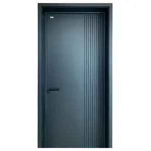 Custom Solid Wood French Simple Interior Oak Black Eco-friendly Paint Door Flat Opening Bedroom Door