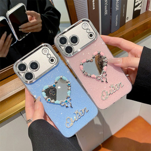 Cartoon Diamond Love Mobile Phone case for iPhone 17 Air 16 15 Pro Max 3D Glitter cute Camera KT Cat <b>Bow</b> glass DIY back Cover - Product Image 2