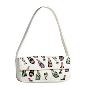 Sac à main rectangulaire élégant, nouvellement brodé, en tissu de coton champagne, artisanat fait main, pour mariage et fêtes - Product Image 1