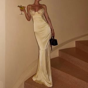 Robe longue pour femme, personnalisée, de haute qualité, tendance, décontractée, élégante, simple, sexy, pour soirée, sans manches, dos nu, en dentelle, pour l'été - Product Image 1