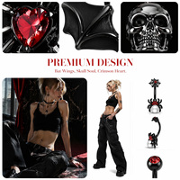 Anneau de nombril incurvé en acier inoxydable 316L 14G avec toile d'araignée noire, CZ rouge et perle acrylique, piercing à filetage interne