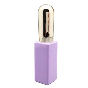 Уникальный высокий квадратный 6 мл фиолетовый УФ-Гель-лак для ногтей стеклянная Пустая бутылка с красивой крышкой из розового золота для лака для ногтей и толстой плоской щеткой