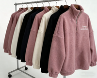 Sweat-shirt Sherpa surdimensionné pour femme, personnalisé avec logo brodé de haute qualité, fermeture éclair 1/4