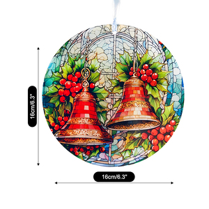 Adorno de Vidrio Estilo Art Deco con Campana Navideña y Lazo Rojo para Colgar en la Ventana, Decoración Navideña para Árbol de Navidad, 16 cm - Product Image 2