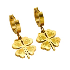 Francés impermeable 18K oro flor colgante conjunto de joyas de acero inoxidable personalidad hoja pendientes joyería - Product Image 4