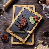 Vente directe usine : Assiette en ardoise naturelle avec plateau en bambou, planche à steak, planche à fromage en bois, assiette en ardoise et bambou