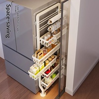 Estante de Almacenamiento Lateral para Refrigerador con Cestas Extraíbles, Organizador de Cocina de Acero al Carbono de Múltiples Niveles para Espacios Estrechos, Montado en la Pared