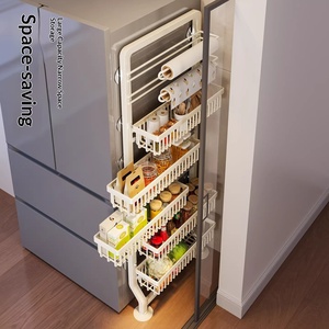 Estante de Almacenamiento Lateral para Refrigerador con Cestas Extraíbles, Organizador de Cocina de Acero al Carbono de Múltiples Niveles para Espacios Estrechos, Montado en la Pared - Product Image 2