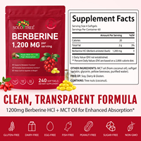 Complément alimentaire Solotree 240 gélules sans gluten à l'extrait de berbérine, soutien métabolique et digestif, capsules de berbérine HCI en gélules molles
