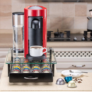Tiroir de rangement pour dosettes de café, support en métal et verre pour 40 capsules, pour machine à café avec pieds - Product Image 6