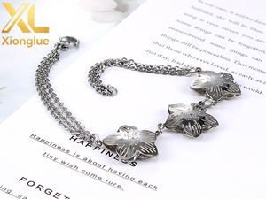 New Arrival Stainless Steel DIY <b>Initial</b> Five Leaf Clover Flower <b>Chain</b> Letter Name Bracelet for Women - Product Image 5