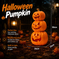 Décorations d'Halloween en forme de citrouille pour intérieur et extérieur, lumières de citrouille d'Halloween, grandes décorations de bureau en plastique à 3 niveaux, Jack O'Lantern