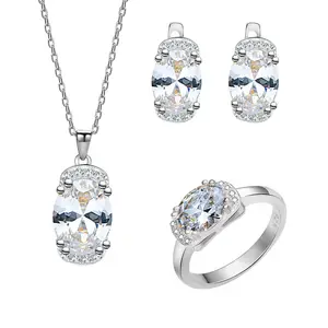 Fashion Gold Plated Women Accessories Sets Jewelry Oval Ring Earrings Pendant Necklace Three Piece Jewelry Set For Women