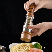 Moulin à sel et à poivre manuel réglable avec bouton rotatif, dessus en bois, en bois de caoutchouc et en polycarbonate, rechargeable, portable, durable, outil de cuisine