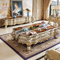 Ensemble table basse et meuble TV de style européen Weimusen, luxe haut de gamme pour villas, grands salons, table à thé longue en bois massif sculpté