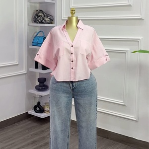 2026 Topseller Damen Herbst Halbarm V-Ausschnitt Einreihige Lose Bluse mit Taschen Lässiges Alltags-Shirt - Product Image 2