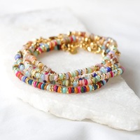 Bracelet artisanal multicolore en coquillages bruts et acier inoxydable, bijoux naturels pour femmes, perles de pierre, vente en gros