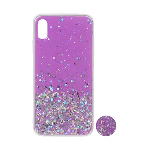 Sarung Ponsel Desain Baru Kustom Bubuk Emas Cetak Berkilau Penutup Belakang Glitter Akrilik TPU untuk Samsung A10S