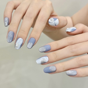 เล็บปลอมสำหรับดวงตาสีฟ้าของแมวสีธารน้ำแข็งสำหรับฤดูร้อนของ Rineland แบบเรียบง่ายผิวด้านสไตล์สั้นทำมือกดบนเล็บที่มีคุณภาพสูง - Product Image 3