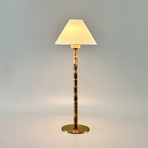 Bamboo Lamp Base Table Lamp Metal Shade Is Replaceable Light Touch Wireless Usb Rechargeable Table Lamp