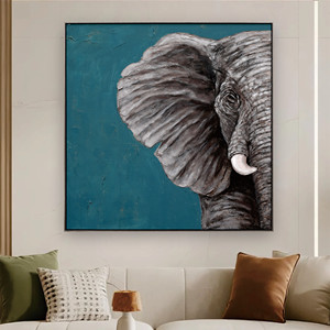 Dipinto a Olio Tradizionale con Mezzo Ritratto di Elefante, Sfondo <span class=keywords><strong>Verde</strong></span> <span class=keywords><strong>Acqua</strong></span>, Decorazione Murale Artistica per Arredamento Casa - Product Image 2