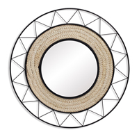 Meilleures ventes - Miroir mural LED rond en métal et rotin noir, style moderne, décoration pour salon, meubles de mariage