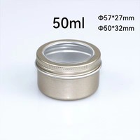 Boîte cylindrique en aluminium de 50 ml avec couvercle à vis et fenêtre transparente pour rouge à lèvres, bijoux, boucles d'oreilles, faux ongles